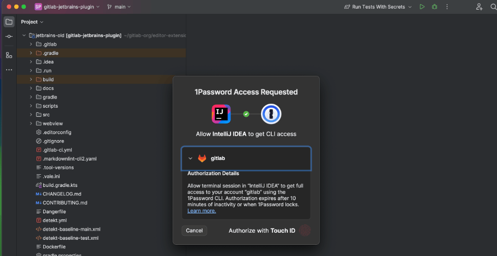 1Password secrets integration in GitLab Duo Plugin for JetBrains IDEs