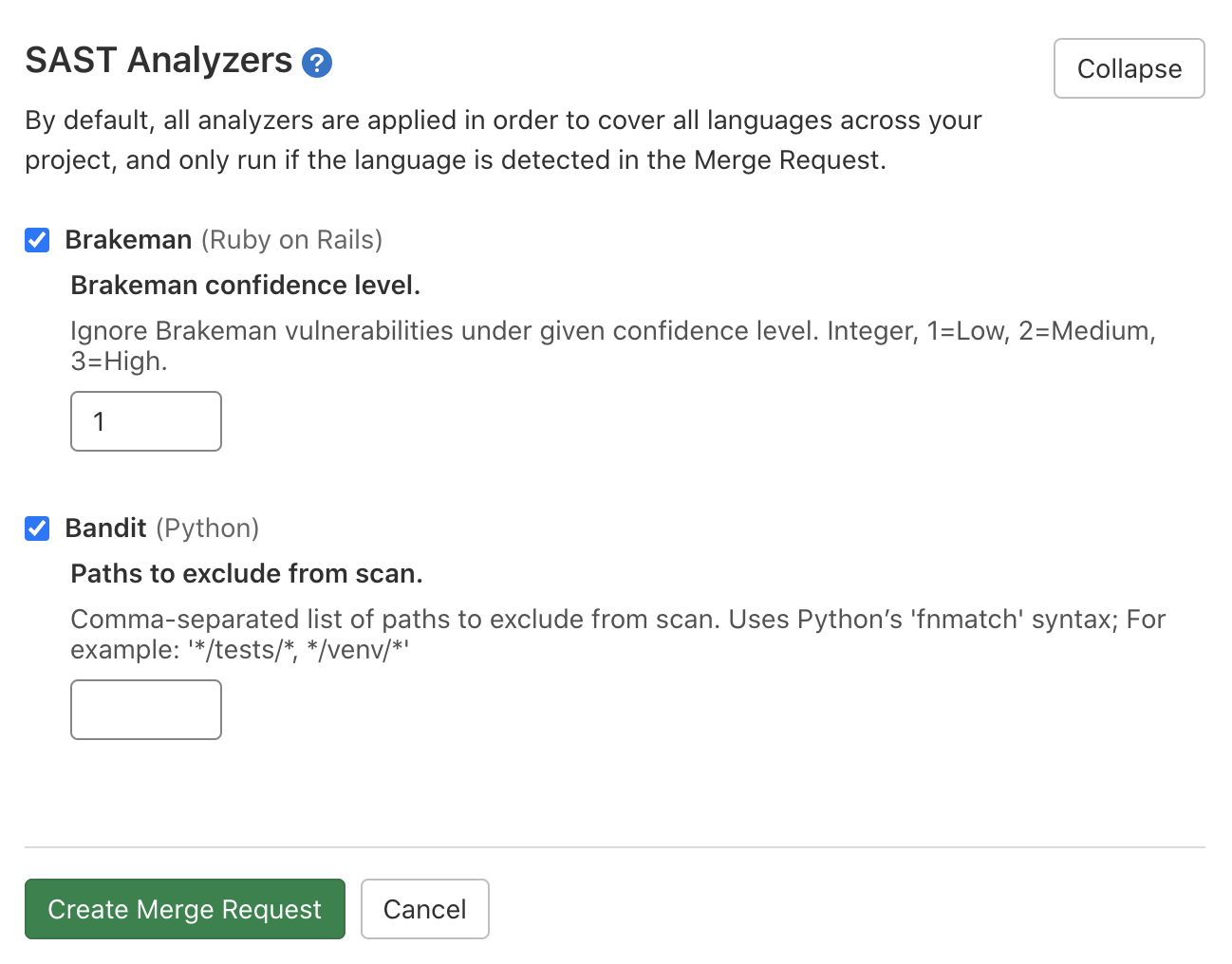 SAST configuration UI improvements