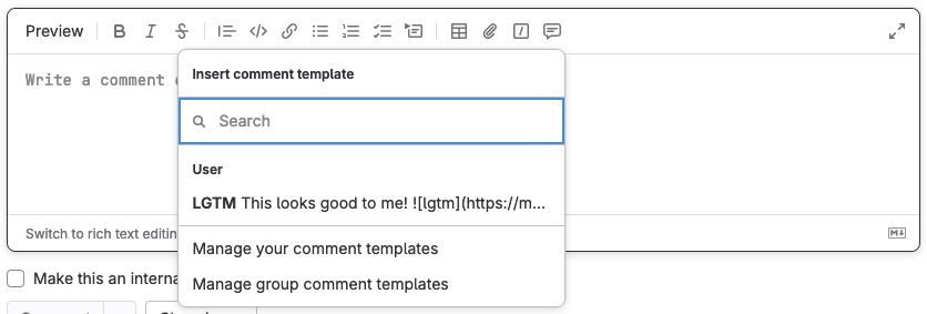 Group comment templates