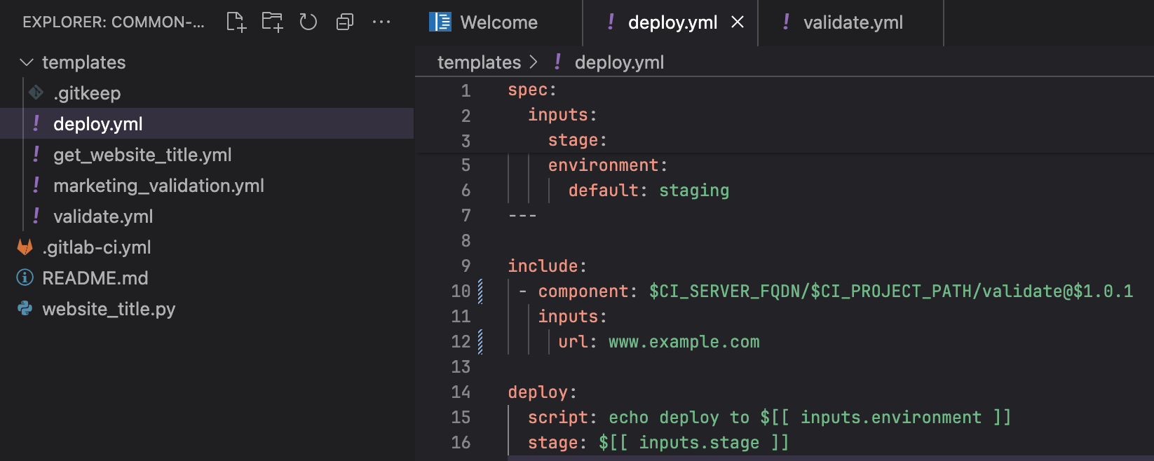 example of a deploy component that uses validate component