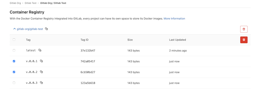 Multi-select delete for the Container Registry